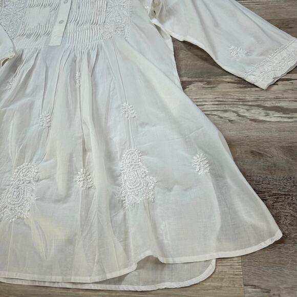 Ayurvastram White Cotton Embroidered Tunic Top Boho Resort Wear - Picture 6 of 6